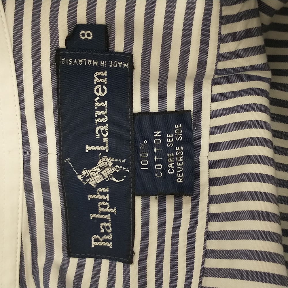 White Collar Blue Pinstripe Button Down Shirt Ralph Lauren Blue Polo Quality - Picture 6 of 9